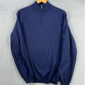 Harlestons Sweater Pullover Mens Large Blue Knit Quarter Zip Long Sleeve Logo